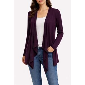 Cabi Womens Purple Waterfall Open Front Sweater Medium